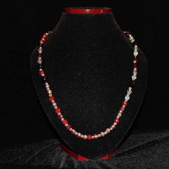 Black, Red, and Gold beaded necklace - Picture 1 of 5